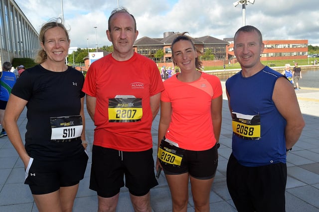 Pictured at the St Peter's AC running event at Craigavon Laakes on Sunday are from left, Sinead Mallon, Francis Reynolds, Sarah Haughain and Mark Rreynolds, all from Lurgan. LM33-214.