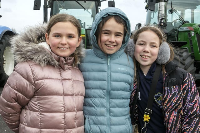 Pupils at Straidbilly PS, Ellie, Holly and Molly, pictured at the Tracotor/Truck Run.