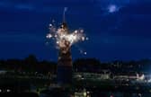 Fireworks light up the night sky at the huge Craigyhill bonfire in Larne.