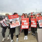 Support staff at Lismore College, Craigavon are on strike over pay and conditions. Some of the workers took to the picket line this morning. They are some of the thousands of union members from NIPSA, GMB, Unison and Unite which are taking industrial action across Northern Ireland today.