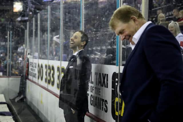Jeff Mason, centre of photo, returns to the Belfast Giants coaching lineup. Picture: Presseye