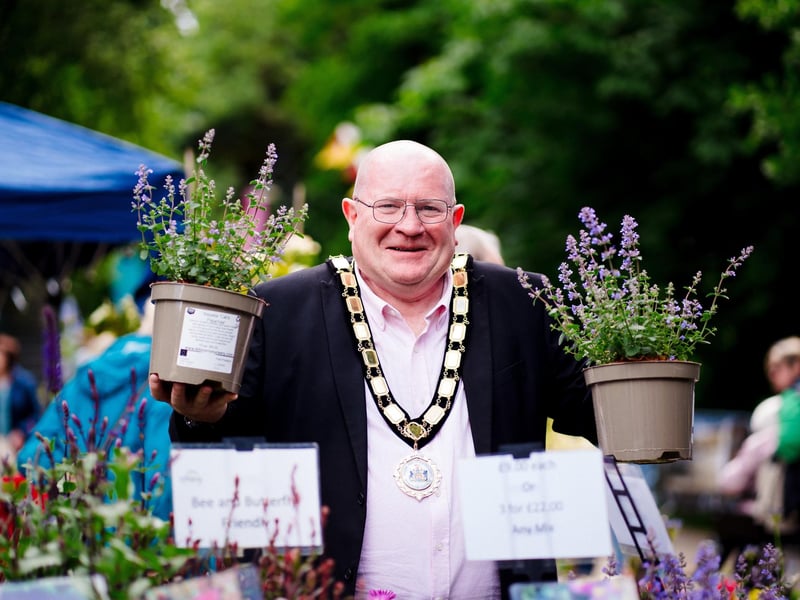 The Mayor of Antrim and Newtownabbey, Councillor Neil Kelly, opting for lavender.