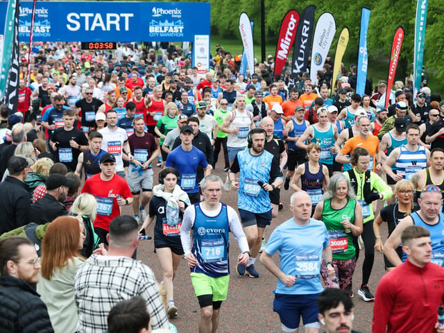 Runners set off in the Phoenix Energy Belfast City Marathon.