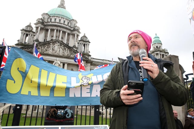 John Barry, Lough Neagh researcher QUB speaking at the rally at Belfast City Hall.