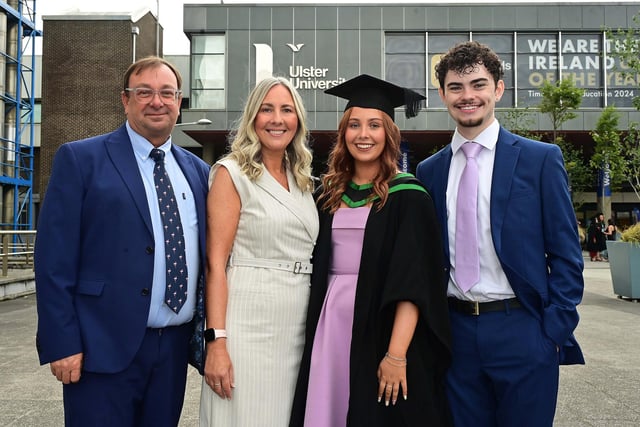 MSc in AGDP graduate Saffron Montgomery pictured with Rian Furphy, Dawn Montgomery and Sam Montgomery.