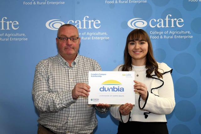 Leah Montgomery, a second-year student, studying for a BSc (Hons) Degree in Food Innovation and Nutrition was presented with the Dunbia Scholarship at the Loughry Campus awards ceremony. Leah, a student from Limavady, was presented with her award by Victor Hazelton, Technical Manager, Dunbia. Leah will complete her one year paid work placement with Dunbia, developing her skills and knowledge of the food industry.