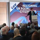 Reform UK leader Richard Tice addresses the TUV annual conference in Kells