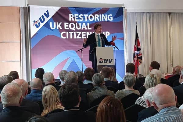 Reform UK leader Richard Tice addresses the TUV annual conference in Kells