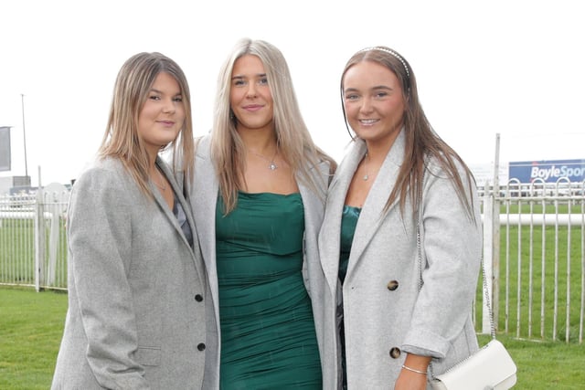 Holly Whitten, Ellie Mayne and Ellie Malcolmson pictured at Down Royal on St Patrick's Day.