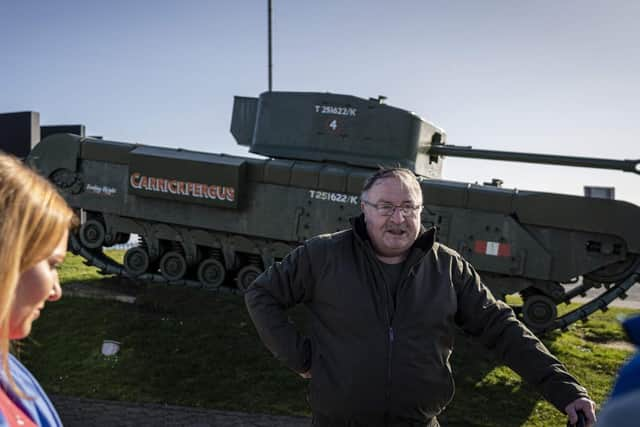 Adrian Hack pictured during one of his his ‘Lead the Way’ guided walking tours around Carrickfergus. Picture: Adrian Hack