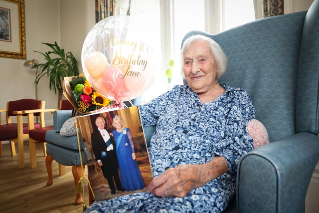 Jane Bennington, who turned 106 this week, with her special birthday card from King Charles. Picture: Press Eye.