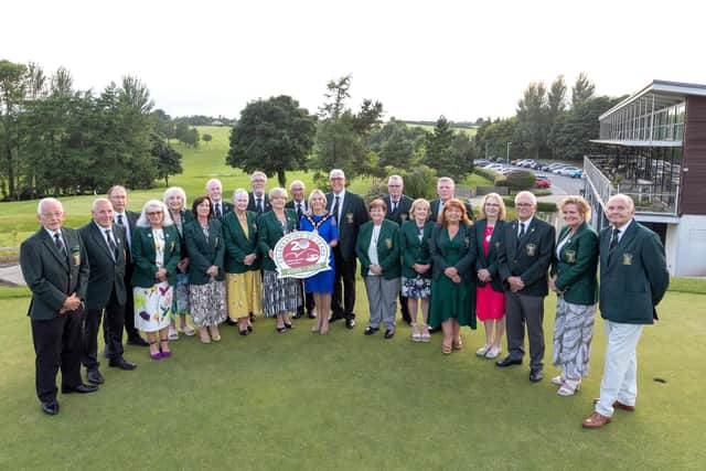 The Mayor of Lisburn & Castlereagh City Council, Alderman Amanda Grehan pictured with past and present Men and Lady Captains and Presidents to mark the special milestone in the club’s history. Pic credit: LCCC