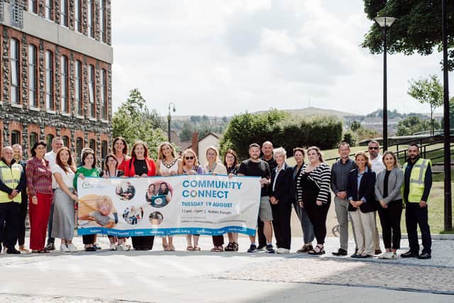 The Mayor and Deputy Mayor of Antrim and Newtownabbey Borough Council are joined by support services to launch this year’s Community Connect event on 19 August in the Antrim Forum