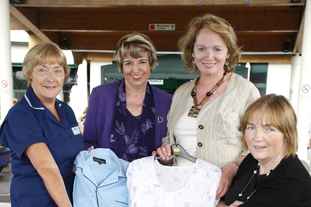 Betty Archibald, ward manager surgical 1, and Catherine Hinton, director of elective and acute services, pictured with Mary McAlister, past president, and Karen Pillow, treasurer, pictured launching the Coleraine Lions Club Pyjama initiative at the Causeway Hospital in 2008.