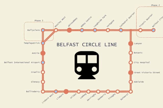 The proposed Belfast Circle Line route.