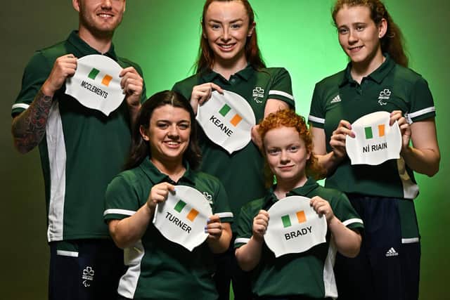In attendance during a Paralympics Ireland Swimming Team announcement at the Sport Ireland Institute in Dublin are swimmers, from left, Barry McClements, Nicole Turner, Ellen Keane, Dearbhaile Brady and Roisin Ní Riain. Photo by Sam Barnes/Sportsfile