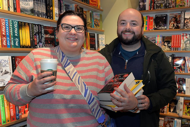 Stocking up on reading material at the new Waterstones store at Rushmere are Alex and Craig Stewart. PT41-204.