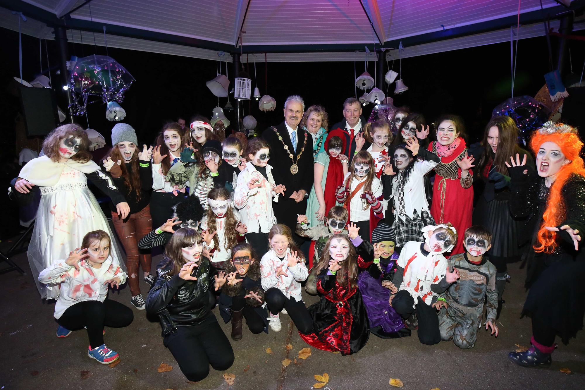 Then Mayor, Councillor Thomas Beckett and Alderman Paul Porter, with young people from ISLAND Youth Theatre who performed Thriller in 2015