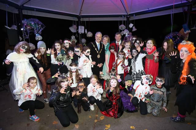 Then Mayor, Councillor Thomas Beckett and Alderman Paul Porter, with young people from ISLAND Youth Theatre who performed Thriller in 2015