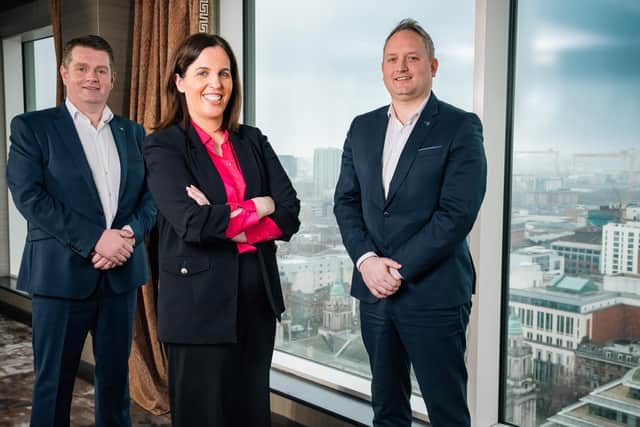 Gary Bonner, pictured right, head of Gildernew & Co’s new office in Belfast and Restructuring & Insolvency team lead with Founder and Managing Partner, Gerard Gildernew and Co-partner, Claire McElduff.