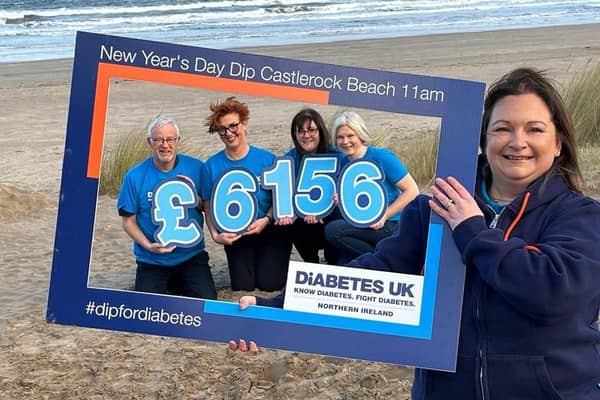 (L-R) Pictured are members of the Coleraine Diabetes Support Group, Alastair Smith, Brenda O’Kane, Judith Woodend and Nikki Picken, with Diabetes UK Northern Ireland Fundraising Manager, Naomi Breen. Credit: Coleraine Diabetes Support Group
