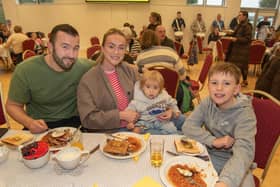 Enjoying their big breakfasts are members of the Graham family including, dad, William, mum, Nicole, George (1) and David (9).