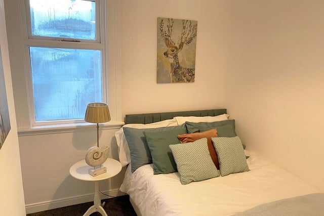 Bedroom decorated in neutral tones.