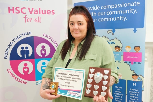 Ballymoney Homecare worker Paula Taylor-Wilmont, winner of the Newly Inducted Homecare Worker Demonstrating Trust Values award.