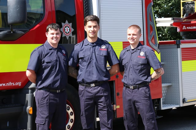 Wholetimes firefighter graduates (L-R) Martin Linton, Larne; Connor Young; Ballyclare and Scott Acheson, Newtownabbey.