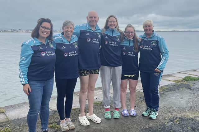 Gail Pedlow, Anne-Marie Coleman, Denis O’Neill, Jessika Robson, Sarah Girvan and Lesley Glenn are getting ready to swim the North Channel. Pic Credit: Gail Pedlow