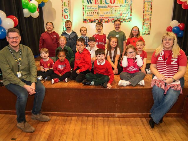 The Hart Memorial Primary School 'Rights Warriors' pictured during Culture Day with principal, Andrew Frizzell and teacher, Judith Lee.