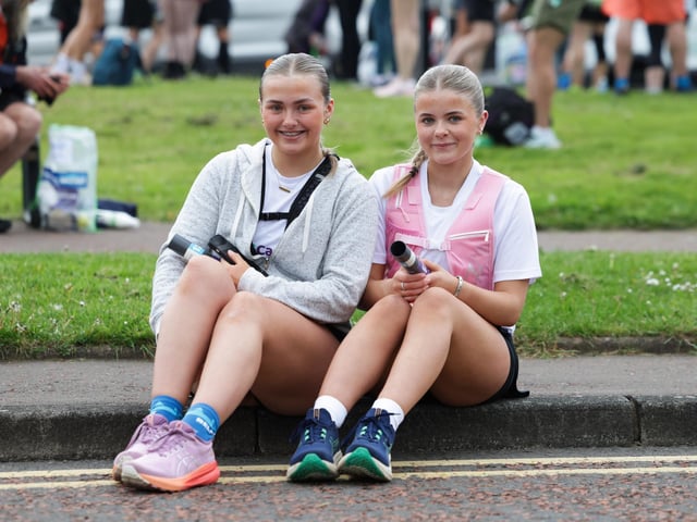 Joanna Curran and Ellie Moore at the Phoenix Energy Belfast City Marathon on Sunday.