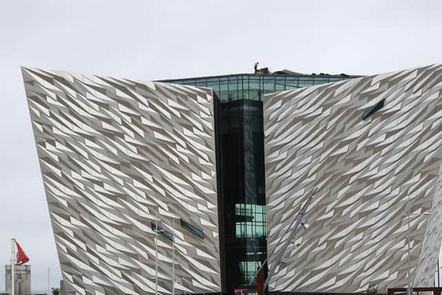 Belfast’s iconic Titanic building in Belfast has been closed temporarily after its roof was damaged as a result of Storm Kathleen.  This photo was taken of damage caused to the visitor attraction in January. Picture: Pacemaker
