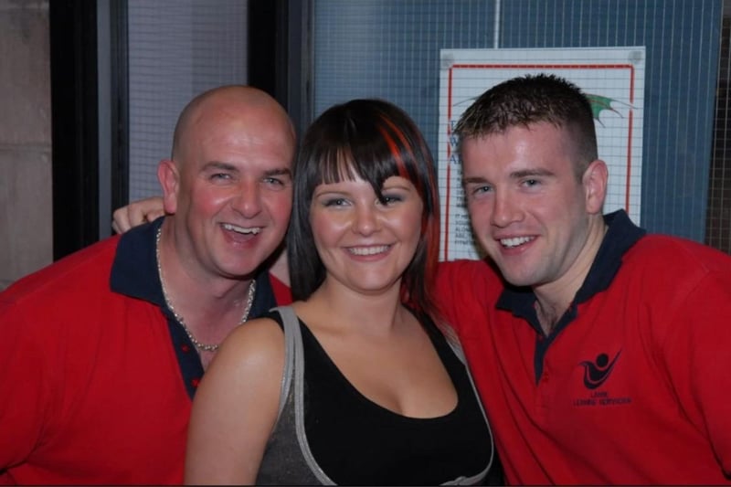 Julie Henderson with Leisure Centre staff Martin Bagchus and Sean Clarke at the Good Hair Week awards night in 2007.