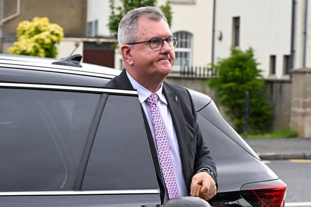 Jeffrey Donaldson arrives at Newry Crown Court for his trial in June. Picture: Press Eye