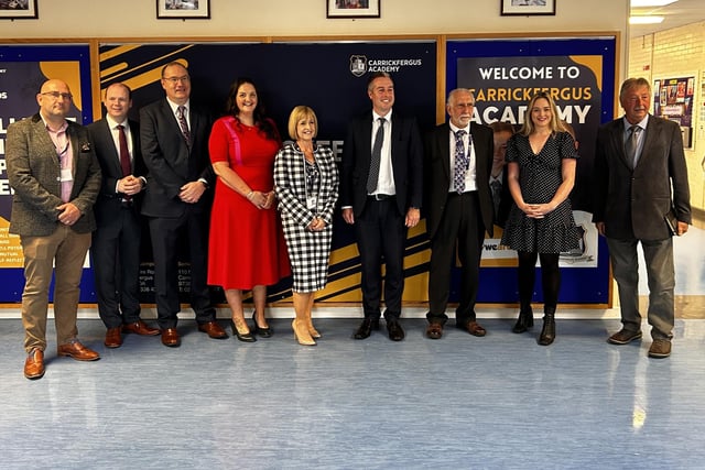 Principal Amanda Irvine welcomes the delegation to Carrickfergus Academy.