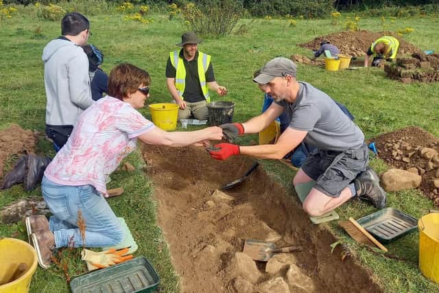 The archaeology dig at Kilmocholmóg field, Lurgan betwen in August 2022. Evidence of a collapse souterrain and possible building were found dating to the early medieval period. There was also evidence of bronze age activity. The dig was supervised by archaeologists Stuart Alexander and Katy McMonagle of Northern Archaeological Consultancy with 80+ volunteers joining. Picture: Northern Archaeological Consultancy