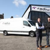 Ciarán O’Neill, commercial director and Paul McGuire, managing director at Radius Vehicle Solutions, pictured at new premises in Mallusk.  Photo submitted