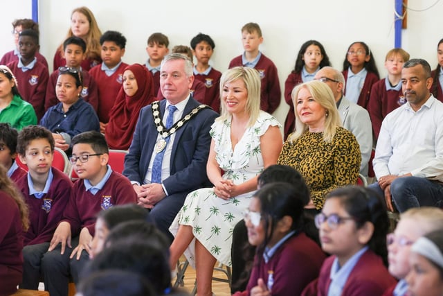 The First Minister was given a warm welcome by pupils, staff and invited guests. Photos: submitted