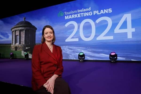 Pictured is Alice Mansergh, chief executive designate of Tourism Ireland, at the launch of Tourism Ireland’s 2024 marketing plan in Belfast. Credit Tourism Ireland