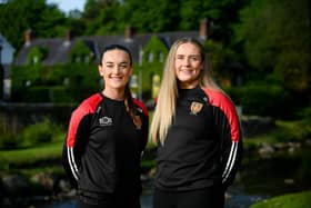 Down ladies senior football Captain Clara Mulvenna (left) and top scorer Eimear Fitzpatrick, enjoy the beauty of the Fairy Glenn, Rostrevor, ahead of Sunday's Ulster Ladies Intermediate football final with Cavan at O'Neill's Healy Park, Omagh. Picture: Brendan Monaghan