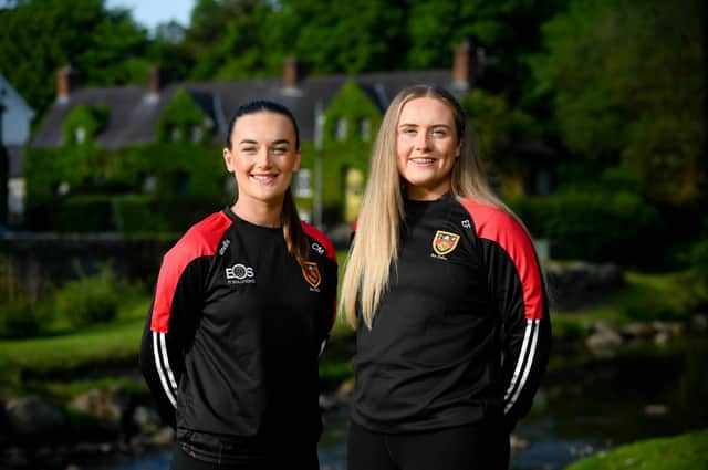 Down ladies senior football Captain Clara Mulvenna (left) and top scorer Eimear Fitzpatrick, enjoy the beauty of the Fairy Glenn, Rostrevor, ahead of Sunday's Ulster Ladies Intermediate football final with Cavan at O'Neill's Healy Park, Omagh. Picture: Brendan Monaghan