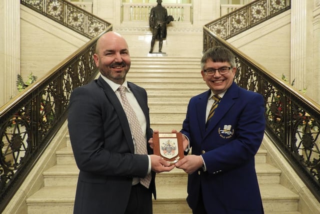 Lagan Valley MLA, David Honeyford, hosted Barry Male Voice Choir at Stormont and presented them with a special plague from Lisburn and Castlereagh City Council on behalf of the Lord Mayor of Lisburn, Councillor Andrew Gowan.