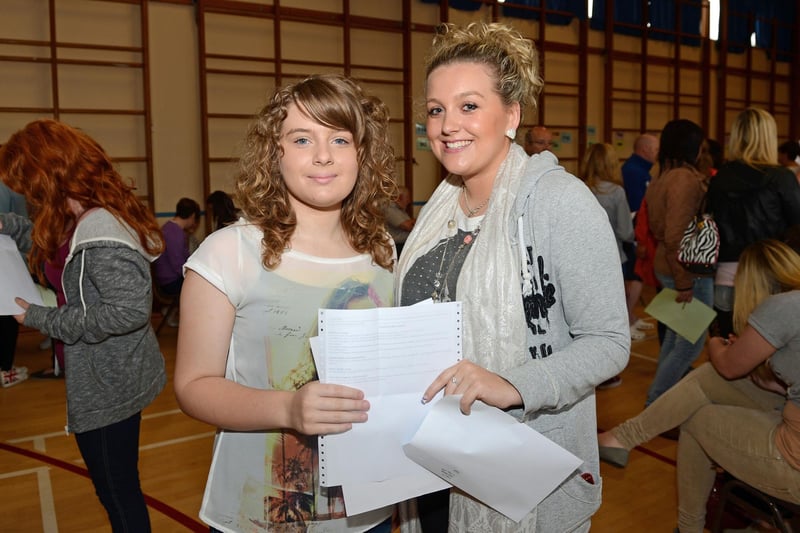 Jadie Purdy (left) is pictured with her big sister Zoe after receiving her GCSE exam results at Ballyclare Secondary School in 2012. INNT 35-002-PSB