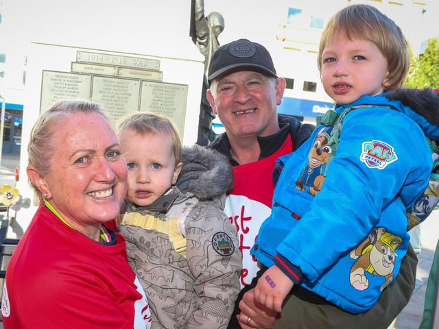 Mayor of Causeway Coast and Glens, Councillor Dawn Huggins with her husband Shaun and grandchildren during the charity cycle.