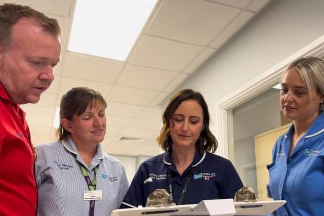 Charge Nurse Steven Kelly, Senior Nursing Assistant Diane Service, Assistant Clinical Services Manager Karen Sheridan and Staff Nurse Emma Mullen pictured in the new Acute Ambulatory Unit at Causeway Hospital. CREDIT NORTHERN TRUST
