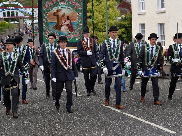 Royal Black officers on the road at the RBP Last Saturday parade in Loughgall. TH19.