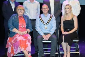 Guest speakers at the first Mid Ulster Housing Conference held in the Burnavon Theatre. Back row: Professor Paddy Gary; Adrian McCreesh, Chief Executive of Mid Ulster District Council; Jordan Buchanan, Property Pal, Chris Mills, Dept of Communities. Front row: Elma Newberry from NI Housing Executive; Chair of Mid Ulster District Council, Councillor Dominic Molloy; Roisin McAlister, Senior Planning Officer Mid Ulster District Council.