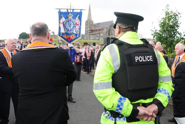 Police stop Portadown Orangemen from walking down the Garvaghy Road on Sunday as they again attempt to complete a parade from 1998. Picture by Jonathan Porter/PressEye