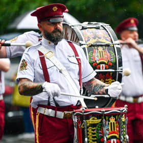 Keeping the beat during the 'Last Saturday' parade in Dundonald.